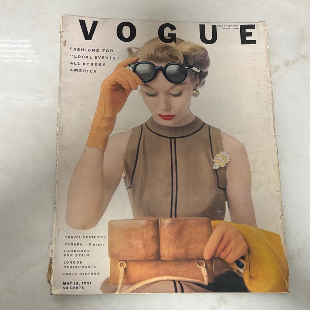 1951 Vintage Vogue Magazine Cover with Fashion Model